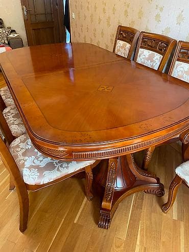 Qonaq otağı üçün, İşlənmiş, Açılan, Oval masa, 6 stul