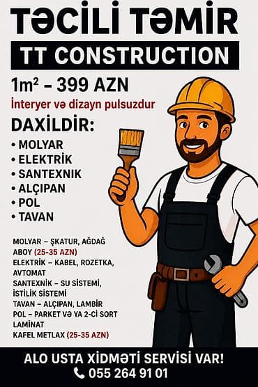 tam insaat: Təcili təmir xidməti – TT Construction 1 m² – 295 AZN və 399 AZN — 1