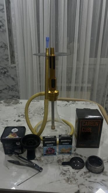 Nargilə dəsti – tam komplekt - Metalik gövdə: qızılı rəng, üstündə — 1