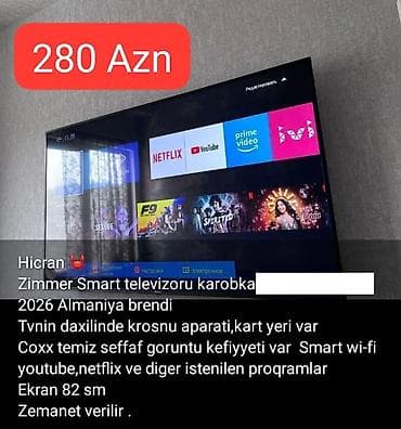 smart aparat: Smart Televizorlar – müxtəlif modellər və ölçülər 1) Zimmer Smart TV — 1