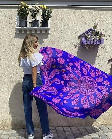 Hicab: Parlaq dizaynlı böyük ölçülü şal/şərf - Rəng: dərin bənövşəyi fon — 1