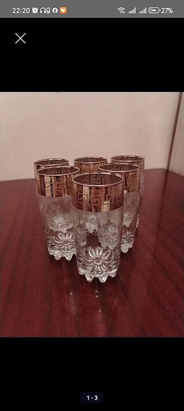 qab qaçaq: Stəkanlar, rəng - Qızılı, Şüşə, 6 ədədli dəst, Türkiyə — 3