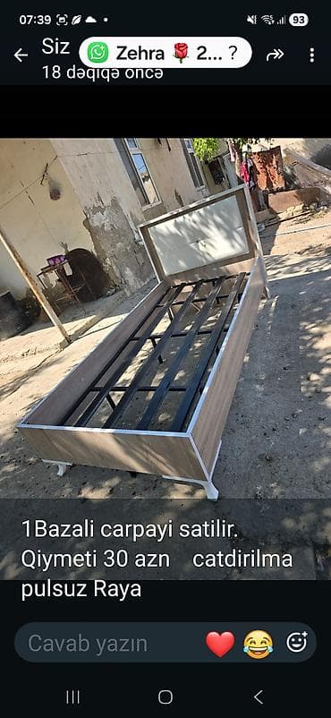 bazalı çarpayılar: Bazalı tək nəfərlik çarpayı. - Material: taxta karkas, metal lamellər — 1