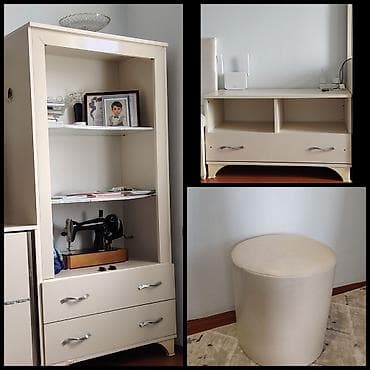 force nabor: Krem rəngli mebel dəsti - Açıq rəfli şkaf: 2 ədəd geniş rəf, altda 2 — 1