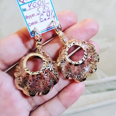 tək qaş: Sırğa, Sarı qızıl, 585 Əyar, 691 g — 1