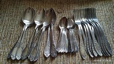 Gümüşü rəngli metal süfrə dəsti - Material: Gümüş - Naxış: tutacaq — 1