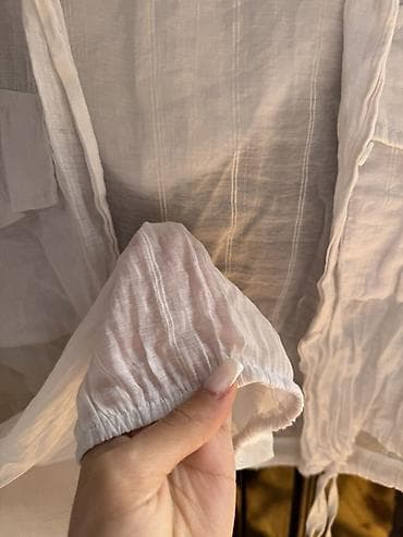 jordan jaket: Ağ rəngli yüngül kapüşonlu qadın köynəyi/cardiganı - Material: nazik — 2