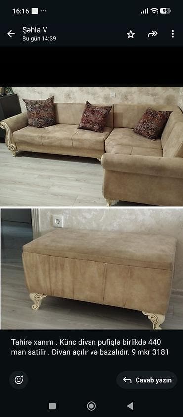 divan pufik: İşlənmiş, Künc divan, Pufik, Bazalı, Açılan — 1
