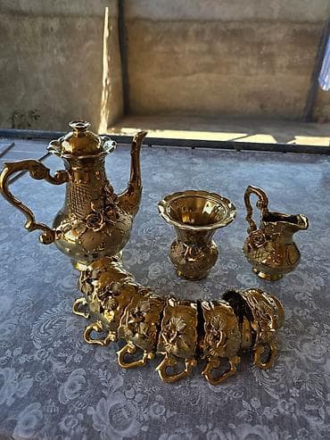 mis caydan: Çay dəsti, rəng - Qızılı, Metal, 6 nəfərlik — 2