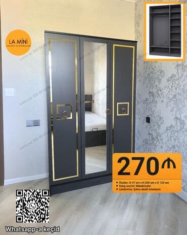 Açılan, 3 qapılı Düz dolab, Qarderob, paltar dolabı