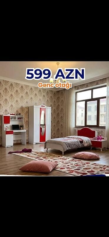 Gənc otağı dəsti – 599 AZN Ağ-qırmızı dizaynlı komplekt: - Tək