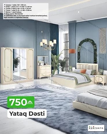 Yataq Dəsti – 750 ₼ Komplektasiya və ölçülər: - Çarpayı: 1 ədəd, 160