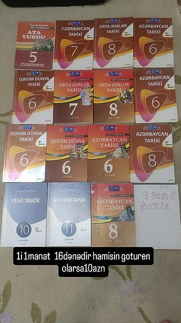 Tarix kitabları və test topluları dəsti - Ümumi sayı: 16 ədəd - Fənn