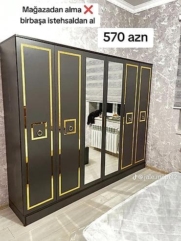 4 qapili dolab: Yeni, 6 qapı, Güzgülü, Qara, Digər material, Açılan, Düz dolab — 1