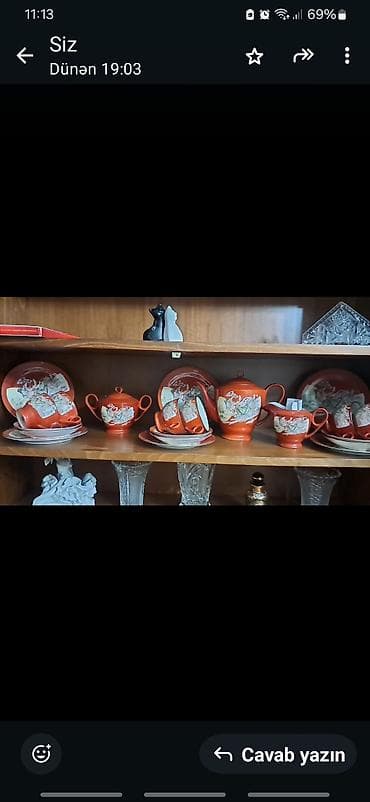 caydan caynik desti: Çay dəsti, rəng - Qırmızı, Farfor — 1