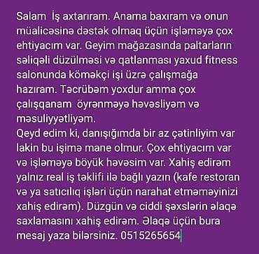iş elanı bakı: Zeng veya whatsap 0515265654 — 1