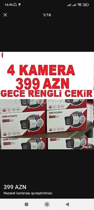 harddisk kabel: Geceni rengli cekir tam isiqli Kameralar ses yazir 🎥 Hikvision 4 eded — 1