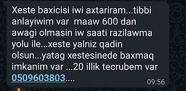 Xəstə baxıcısı xidməti təklif olunur. Tibbi anlayışı olan, 20 illik lalafo.az -da Xəstə baxıcısı xidməti təklif olunur. Tibbi anlayışı olan, 20 illik
