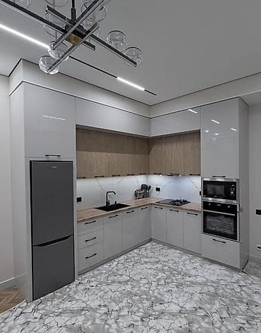 taxt matraslari: Mətbəx mebeli – U formalı, müasir dizayn - Üst dolablar: ağ parlaq — 4