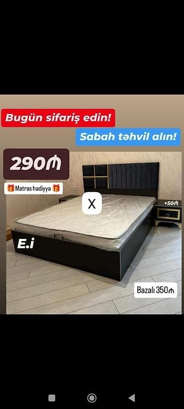 Mebel dəsti – yumşaq başlıqlı ikinəfərlik çarpayı - Rəng: qara (qızılı — 1
