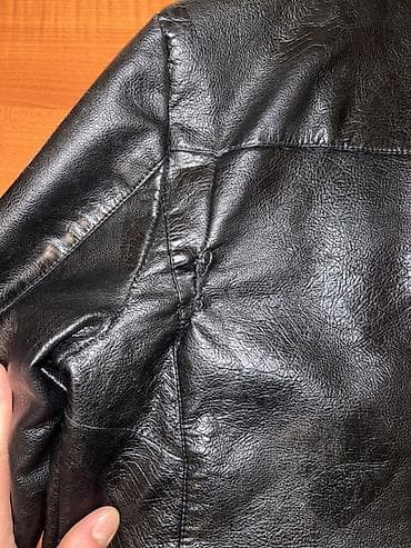 kişi godəkcələri: Qara kişi gödəkçəsi – süni dəridən - Klassik düz kəsim, çevik yaxalıq — 4