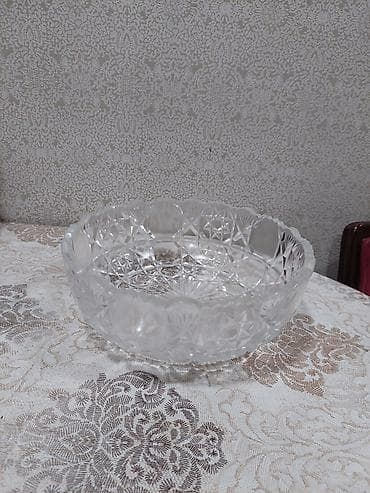 aksesuar qabi: Vaz Kəsimli şüşə/kristal salat qabı - Material: qalın, şəffaf kəsimli — 1