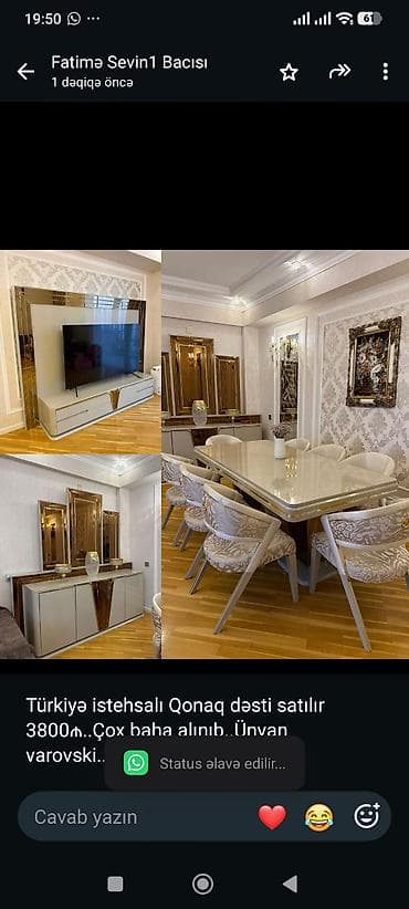 Ev üçün mebel: Türkiyə istehsalı Qonaq dəsti satılır 3800₼. Çox baha alınıb. Ünvan — 1