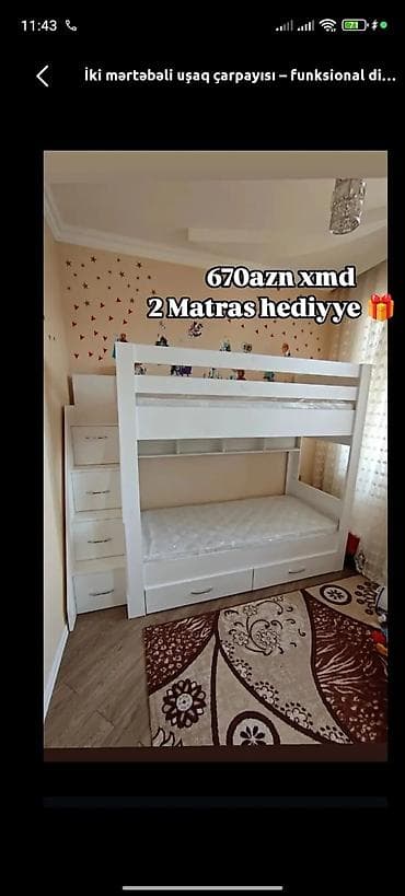 kunc mebeli: Oğlan və qız üçün, Yeni, Çarpayı, Matras ilə, Siyirməli — 1