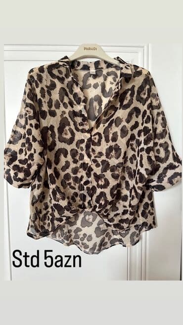 Alt paltarı: Leopar printli, bol kəsimli, şəffaf materialdan hazırlanmış bluz — 2