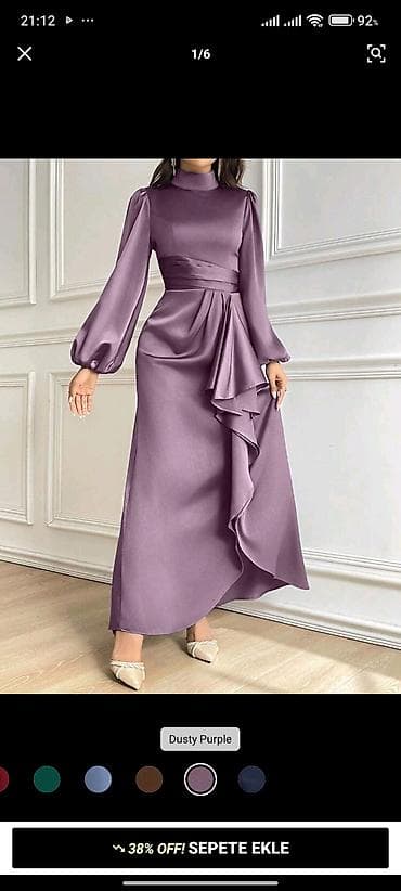 Zərif axşam/gecə libası – Dusty Purple rəng - Uzun, axıcı ətəkli