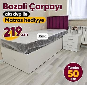 Bazalı tək nəfərlik çarpayı – altında DVP əsaslı saxlama bölməsi