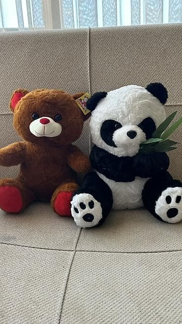 Yumşaq oyuncaqlar: Məhsul: 2 ədəd plyuş oyuncaqlar dəsti - Növlər: panda və ayı balası - — 1