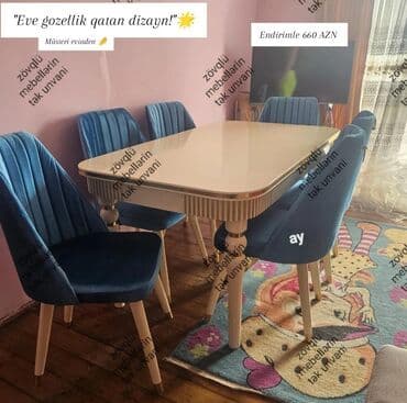 Uşaq və gənc otağı üçün dəstlər: Qonaq otağı üçün, Dördbucaq masa, 6 stul