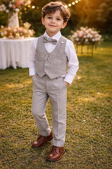 Oğlan uşaqları üçün klassik üçlük dəst - Rəng: Açıq boz - Komplekt