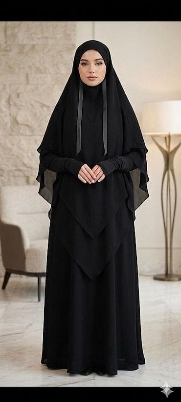 hicab paltarı: Qadınlar üçün qara rəngli tam dəst hicab geyimi - 2 hissəli dizayn — 1