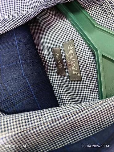 herbi paltar: Məhsul: Kişi kostyum dəsti – mavi, xətli (rəndalı) naxışlı, Slim Fit — 4