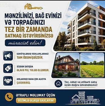 Reklam, çap: Xidmət: Mənzil, bağ evi və torpaq satışı üçün peşəkar reklam Təsvir — 1