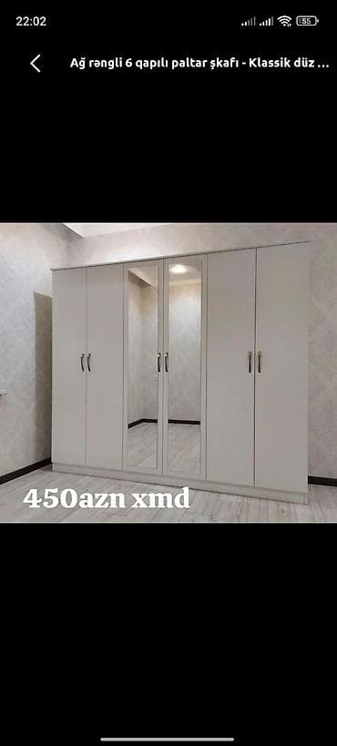 demir qapi seyf: Ağ rəngli 6 qapılı paltar şkafı - Klassik düz dizayn, açıq ağ ton - — 1