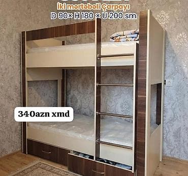 divan olcusu: İki mərtəbəli çarpayı Ölçülər: D 90 × H 180 × U 200 sm Rəng: açıq — 1