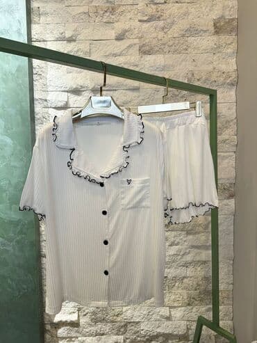 kiqurum qadın pijamaları: Qadın pijama dəsti – qısaqol köynək və şort - Dörd rəng: qırmızı — 3