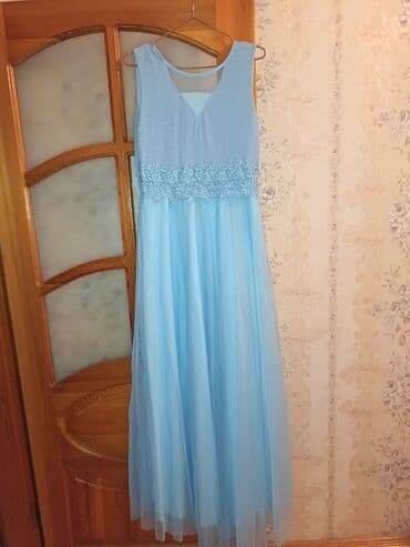 Lincoln: Mavi rəngli uzun ziyafət/libas - Model: Ətək hissəsi tül qatlı, axıcı — 1