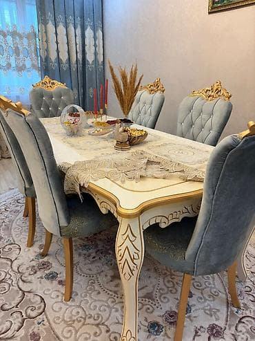 işlənmiş stol stul dəsti: Qonaq otağı üçün, Açılmayan, Dördbucaq masa, 6 stul — 1