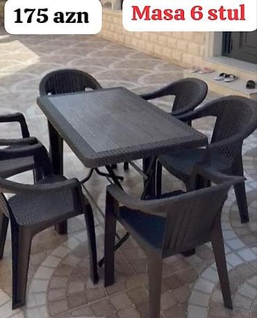 Ev və bağ: Plastik veranda dəsti – masa + 6 stul - Rəng: tünd qəhvəyi/çəhrayı — 1
