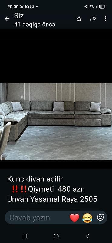 divan ustu ortuk: Künc divan – açılan model. - Rəng: boz (neytral ton, müxtəlif — 1
