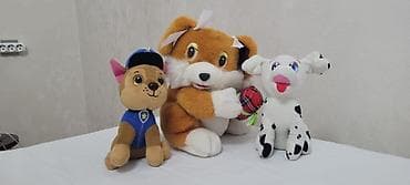 Oyuncaq dəst – 3 ədəd yumşaq it balası - Böyük yumşaq it: qəhvəyi-ağ