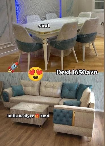 6 stul: Mebel dəsti – yemək və qonaq otağı üçün uyğun komplekt. - Yemək — 1