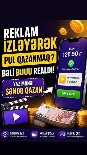 3 birinde printer: Xidmət: Reklam izləyərək pul qazanma platforması Təsvir: - Mobil — 1