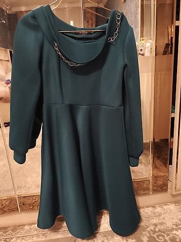 Tünd firuzə rəngində qadın paltarı – ATLANTIC. - Dizayn: A-kəsim