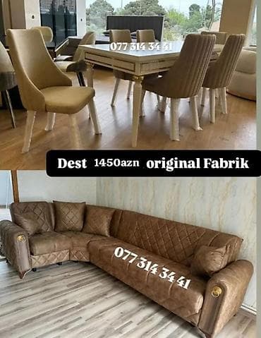 Ev üçün mebel: Yemək otağı və qonaq otağı üçün dəst - Yemək masası və 6 ədəd stul — 1