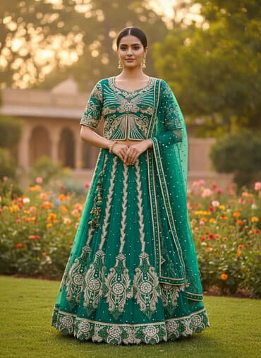 Yaşıl rəngli, zəngin daş-naqışlı hind üslubunda qəlibli üçlü dəst: -